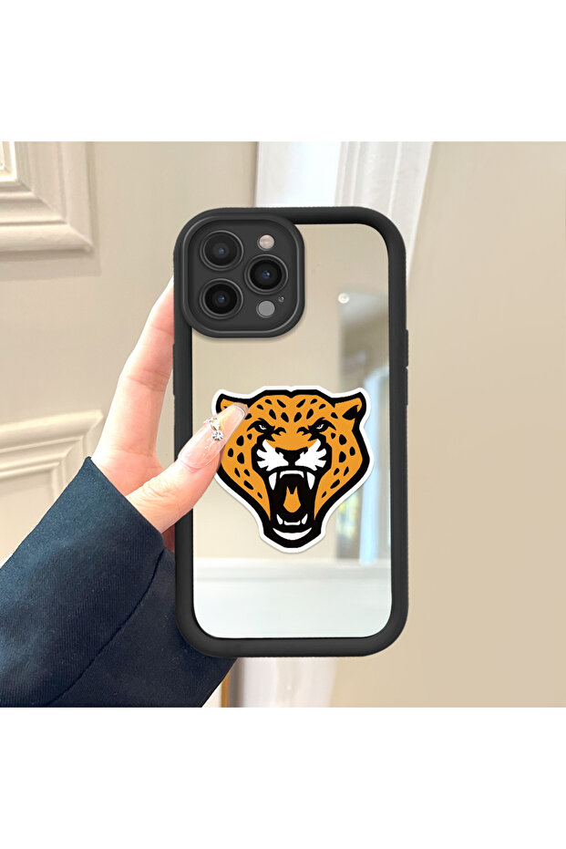 حافظة سيليكون سوداء مقاومة للسقوط متوافقة مع هاتف iPhone 14 Pro بأنماط مرآة ونمط الفهد - 2