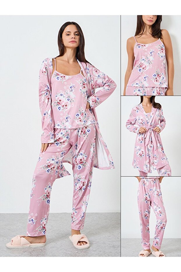 3 PACK PLACEMENT FLORAL PRINT CAMI ROBE & PJ LONG SET