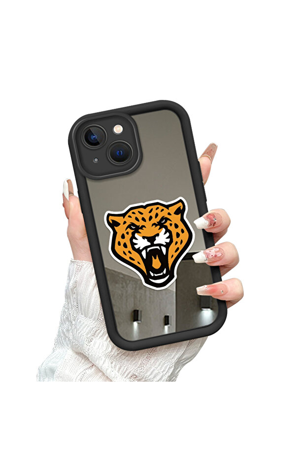 حافظة سيليكون سوداء مقاومة للسقوط متوافقة مع آيفون 15 بلس مع أنماط الفهد ذات الوجه المرآة - 4