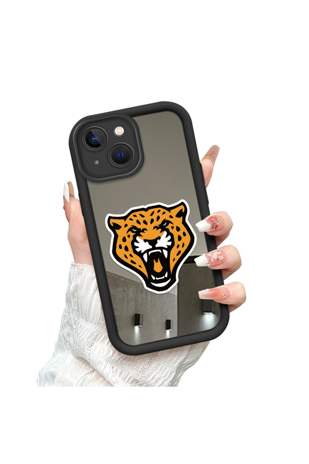 حافظة سيليكون سوداء مقاومة للسقوط متوافقة مع iPhone 14 بأنماط الفهد ذات الوجه المرآة - 3