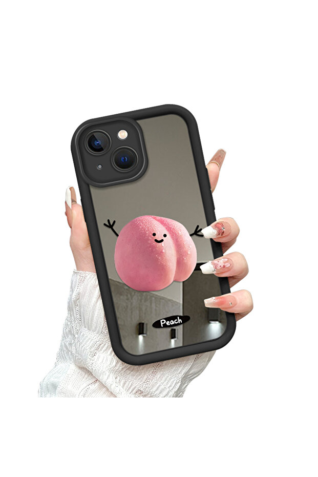 حافظة سيليكون سوداء مقاومة للسقوط متوافقة مع آيفون 15 بلس مع أنماط فواكه على شكل مرآة - 4