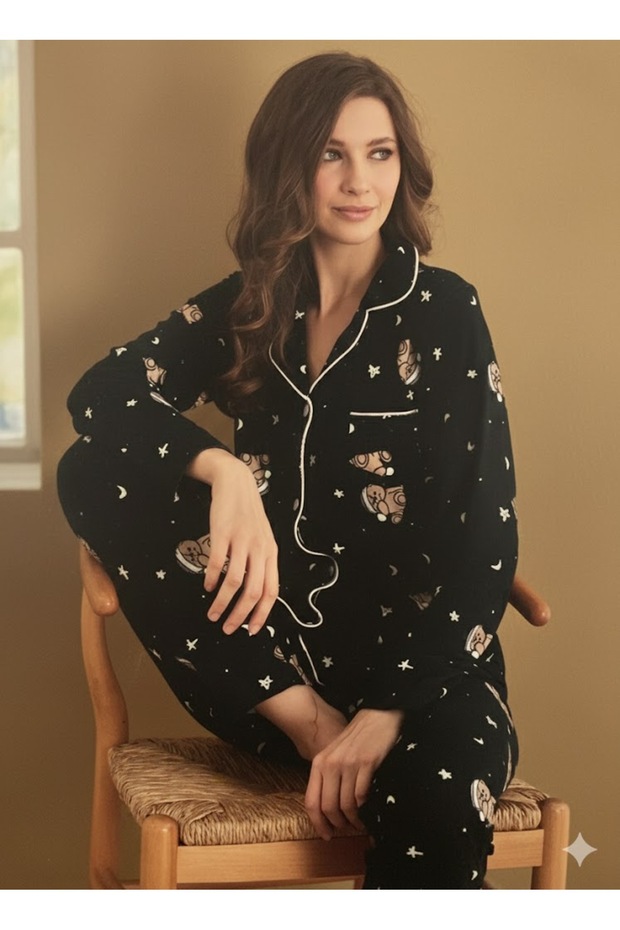 New Season Women's Winter Suede Long Sleeve Front Buttoned Soft Textured Pajama Set 49015