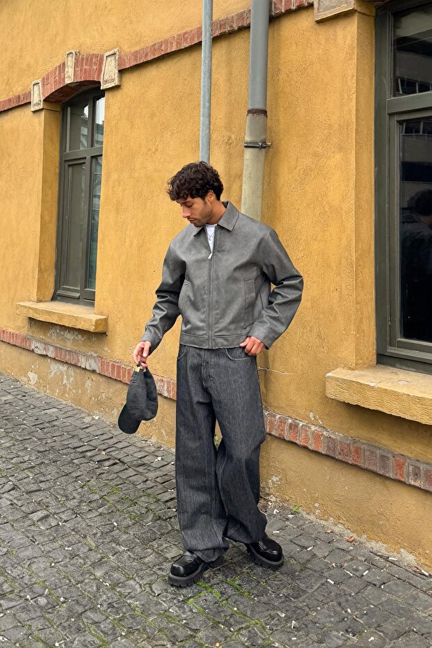 Basic Deri Ceket Haki - 3