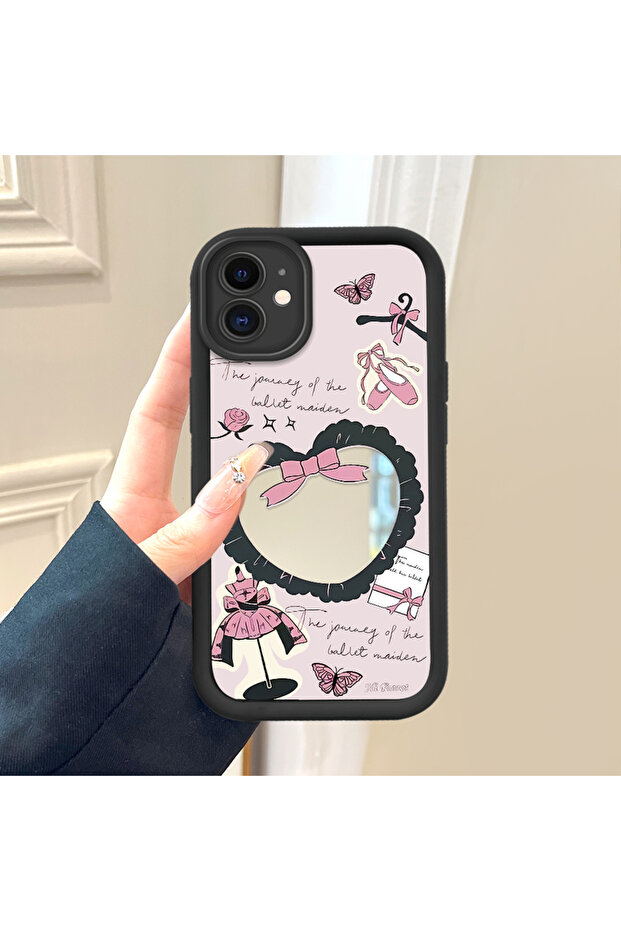 حافظة سيليكون سوداء مقاومة للسقوط متوافقة مع هاتف iPhone 11 بأنماط قلب ذات وجه مرآة - 3