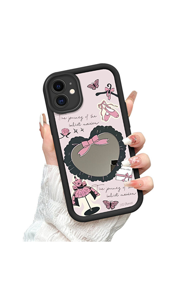 حافظة سيليكون سوداء مقاومة للسقوط متوافقة مع هاتف iPhone 11 بأنماط قلب ذات وجه مرآة - 4