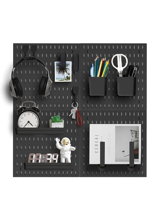 4-Piece Pegboard Wall Organizer Kit with Hooks & Racks, for Home Office Gaming