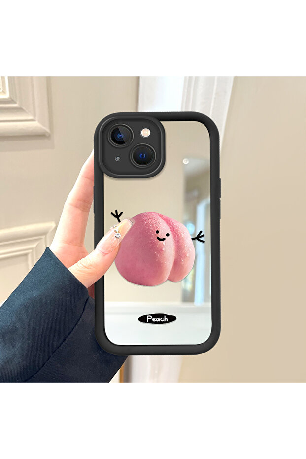 حافظة سيليكون سوداء مقاومة للسقوط متوافقة مع آيفون 15 بلس مع أنماط فواكه على شكل مرآة - 3