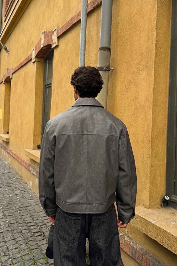 Basic Deri Ceket Haki - 2