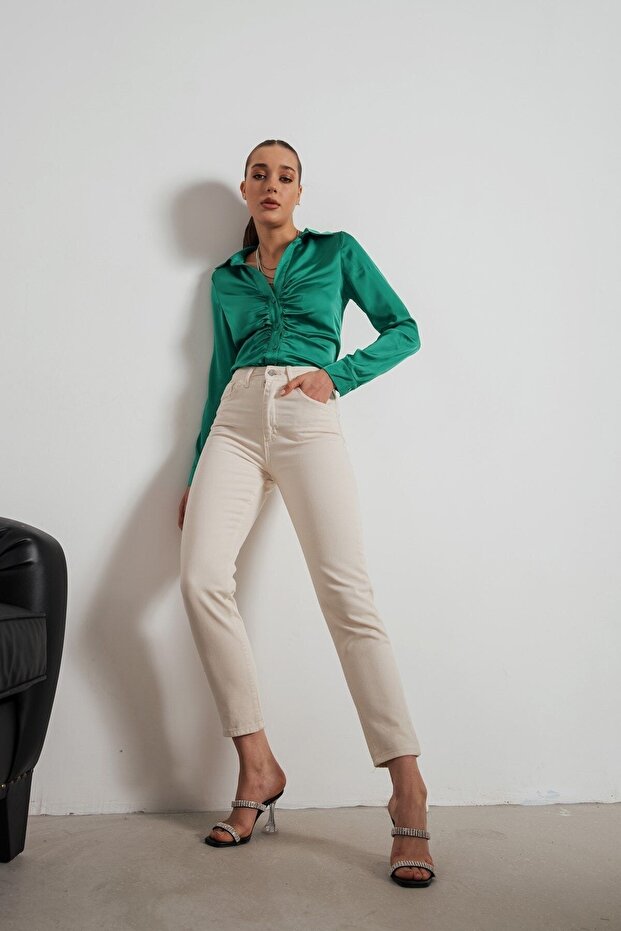 Ns-58807 Women's Mom Fit High Waist Jeans Cream