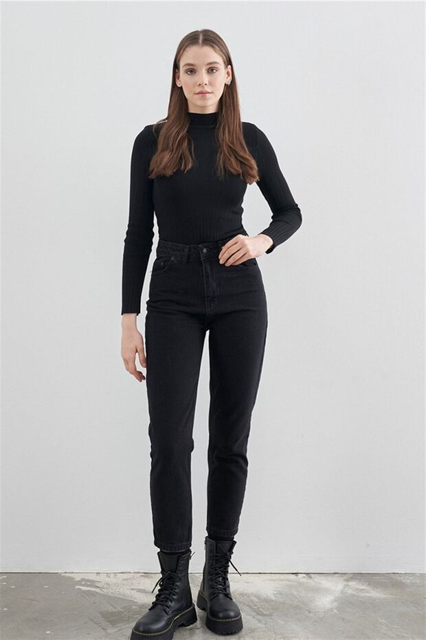 Ns-28045 Women's Zero Max Super High Waist Black Mom Jeans Stretch Fabric Stretchy Denim Pants