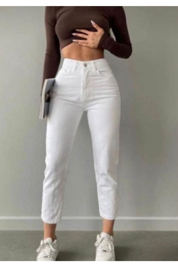 Ns-20585 Women's White Mom Jeans