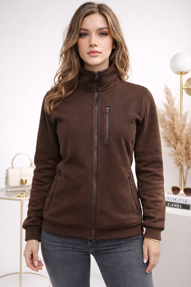 Unisex Women's and Men's Full-Zip Pocketed Plain Sweatshirt