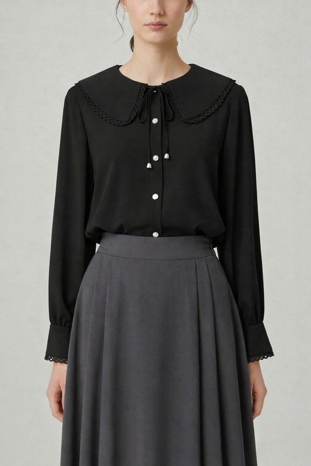 Women's Collar Detailed Long Sleeve Chiffon Blouse