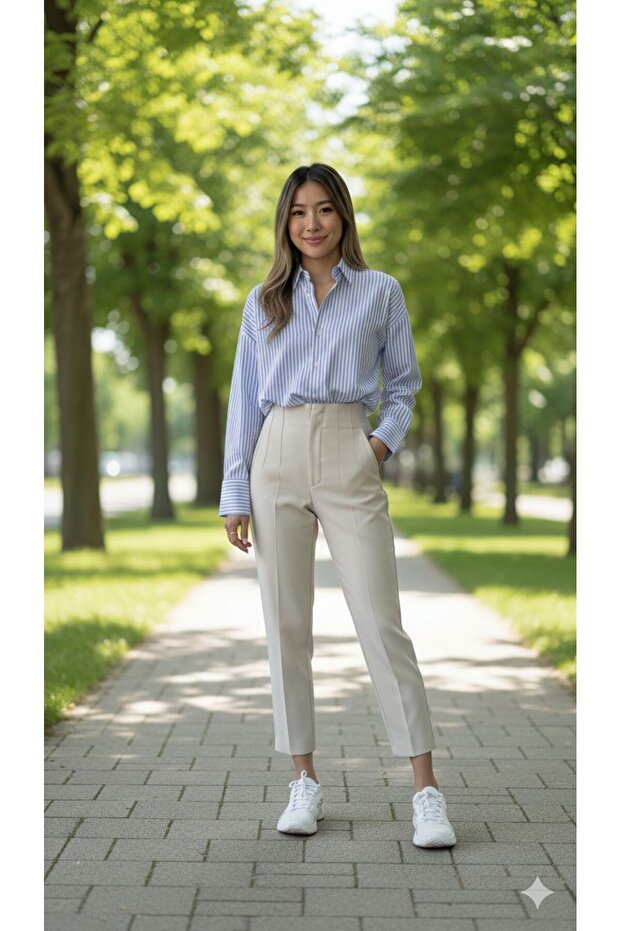Ekru High Waist Pencil Pants