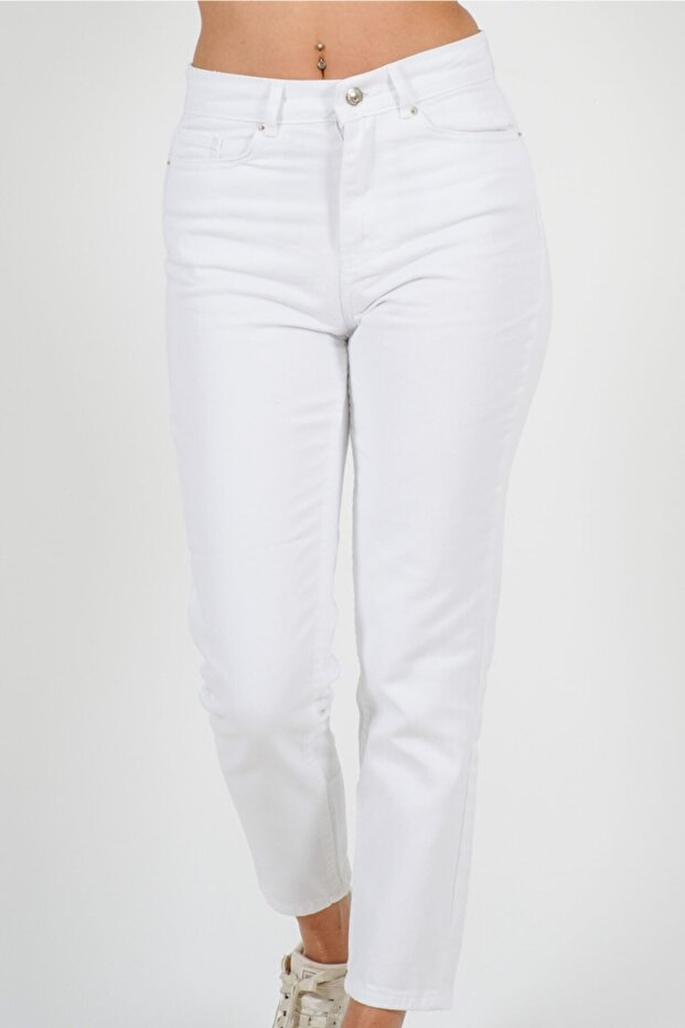 Ns-12584 Women's White Mom Jean Pants