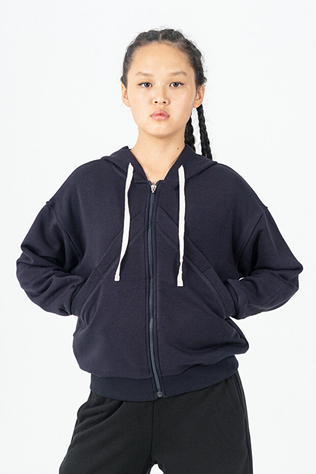 Zippered Hooded Girls' Sweatshirt - 26K 4536