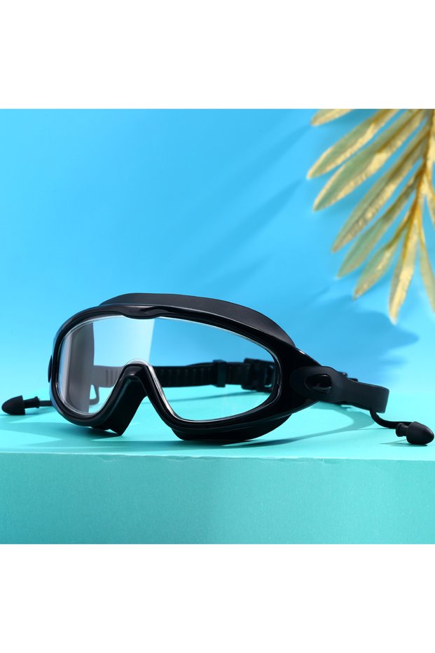 Black Adult Swimming Goggles Large Frame with Earplugs Swimming Goggles for Men and Women Profession