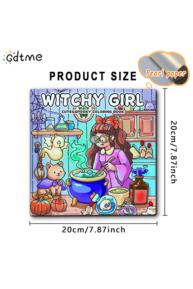 20x20cm 24pages WITCHY GIRL Cute Spooky Coloring Book for Adults Simple Bold Line Patterns, Stress R