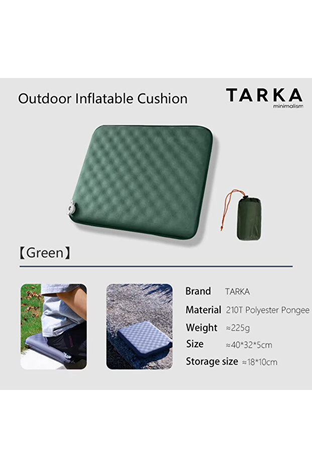 green TARKA Inflatable Seat Cushion Camping Mat New Arrival , Portable Inflating Sitting Pad Air Ma