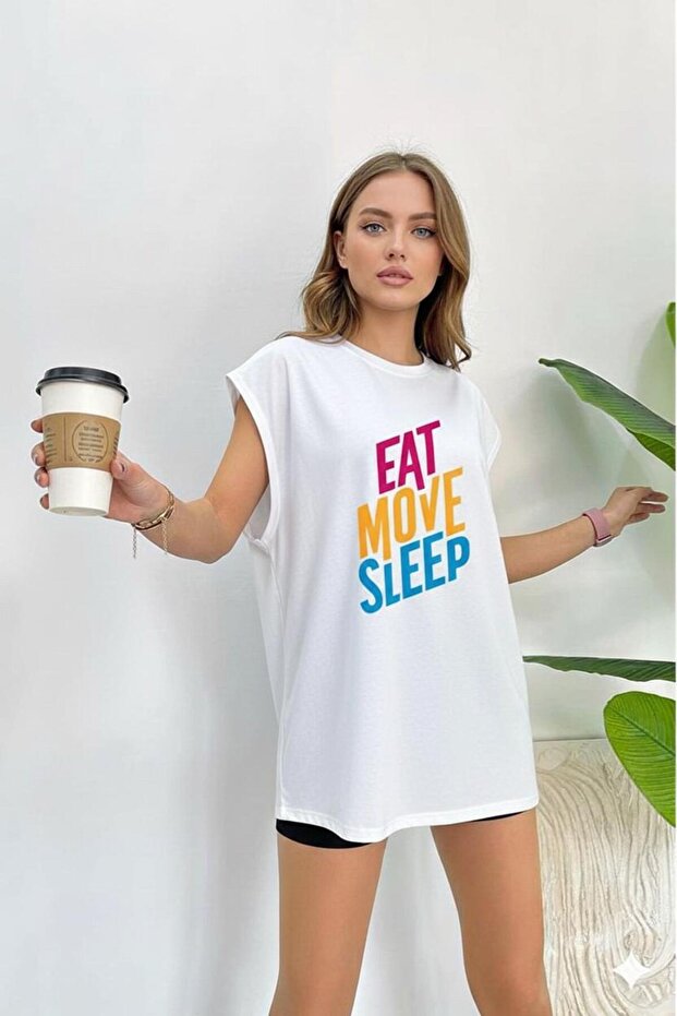 Eat Move Sleep Printed Women's Zero Arm Sleeveless Tshirt