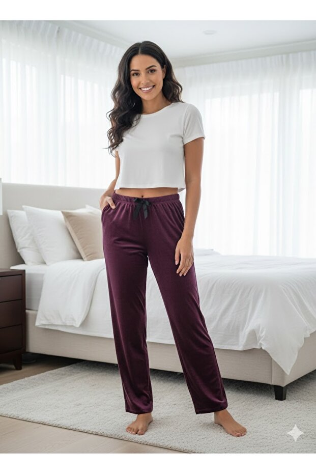 French Velvet Elastic Waist Pajama Bottoms