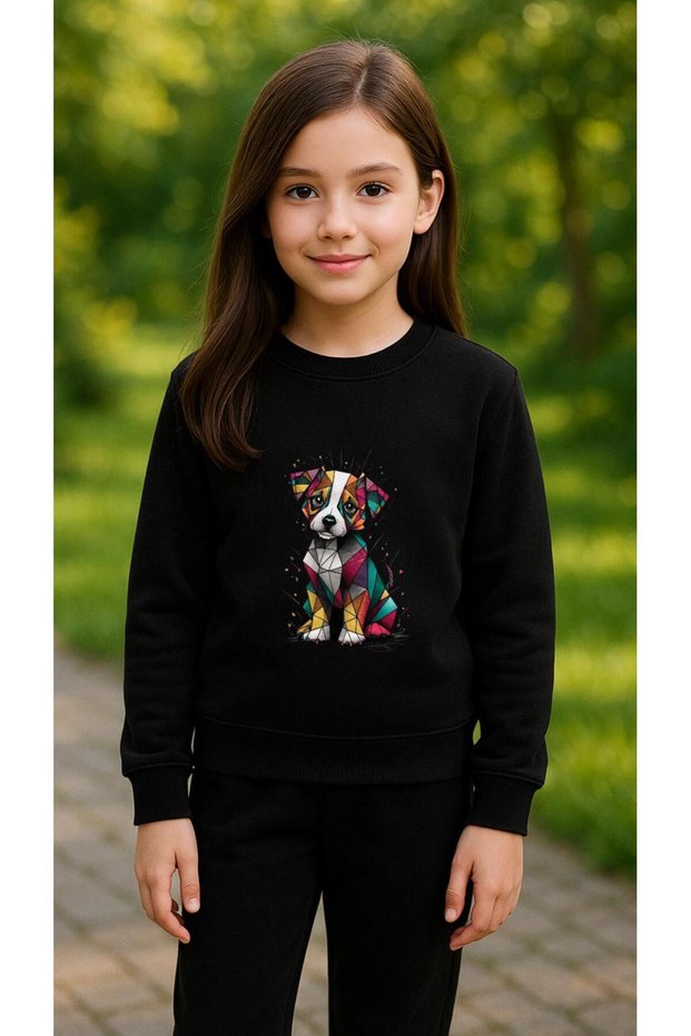 Team Sweatshirt Colorful Dog V1 B Printed Girls Boys Crew Neck3 4-5-6-7-8-9-10-11-12Years