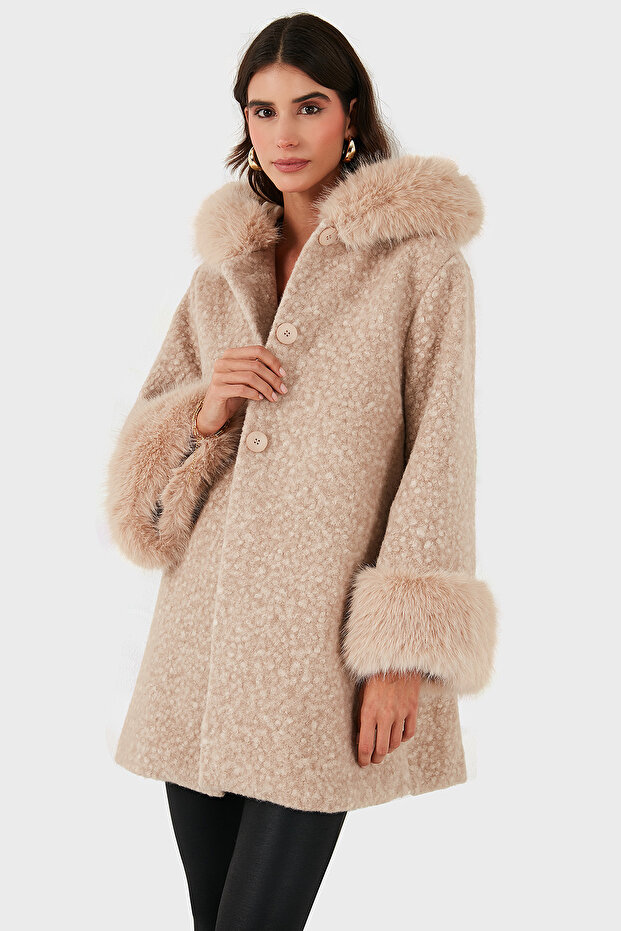 Oversized Fit Hooded Soft Feather Detailed Coat Coat 690891