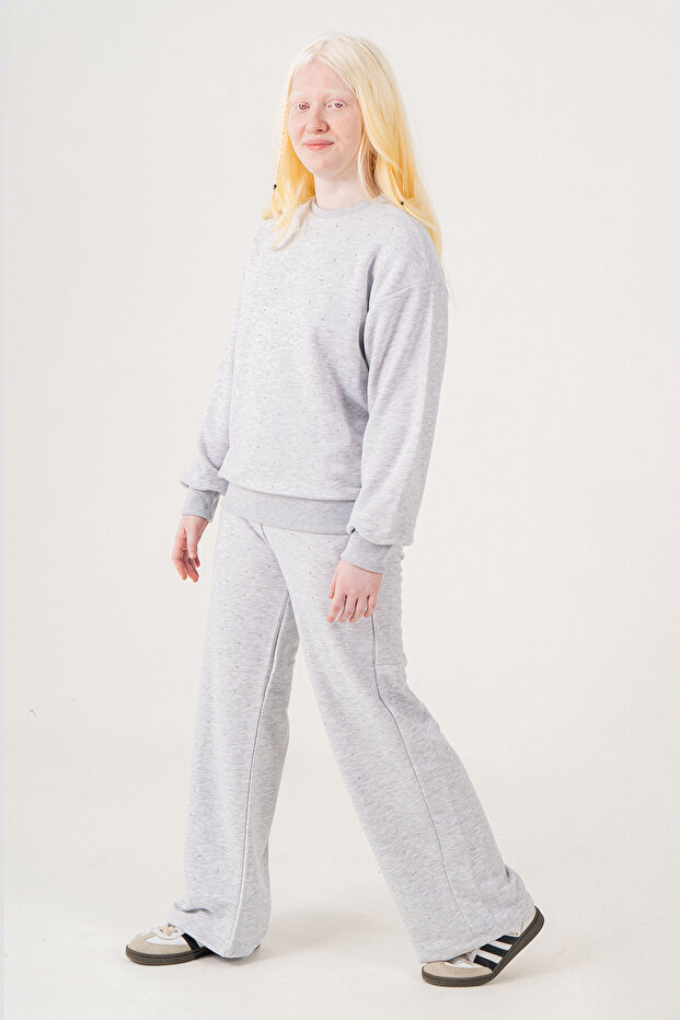 Stoned Crew Neck Girls' Tracksuit Set - 26K 6504