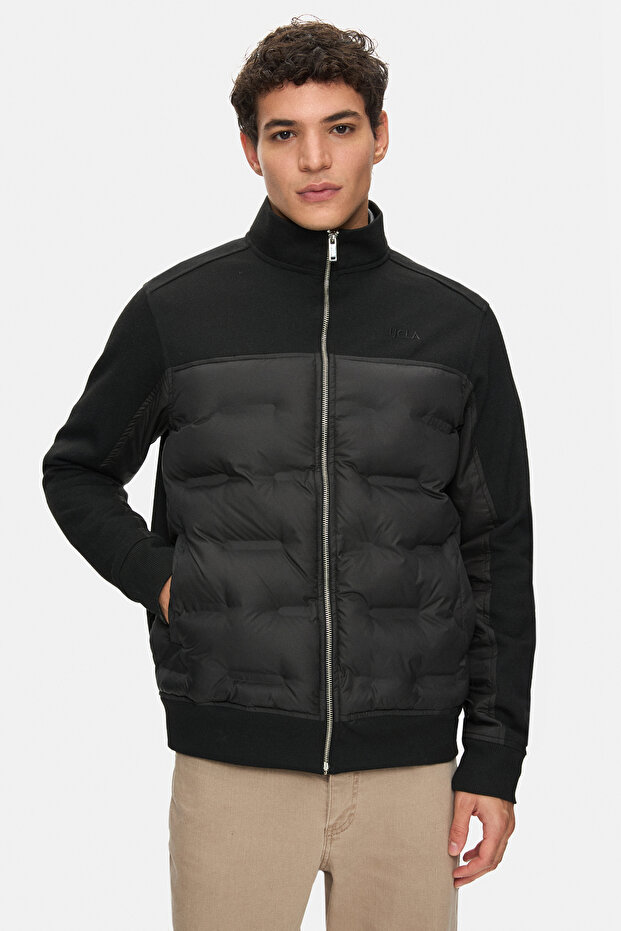 Munoz Black Zippered and Pocketed Scuba Fabric Standard Fit Men's Jacket