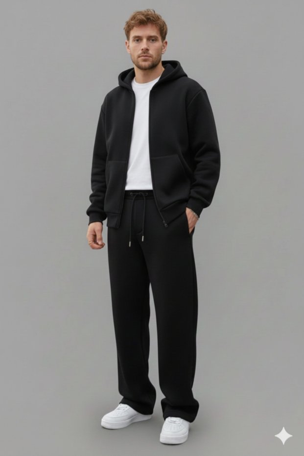 Men's Zip-Up Hooded Baggy Tracksuit Set | Relaxed Fit, Sportswear, Daily Outfit, Pocketed Hoodie