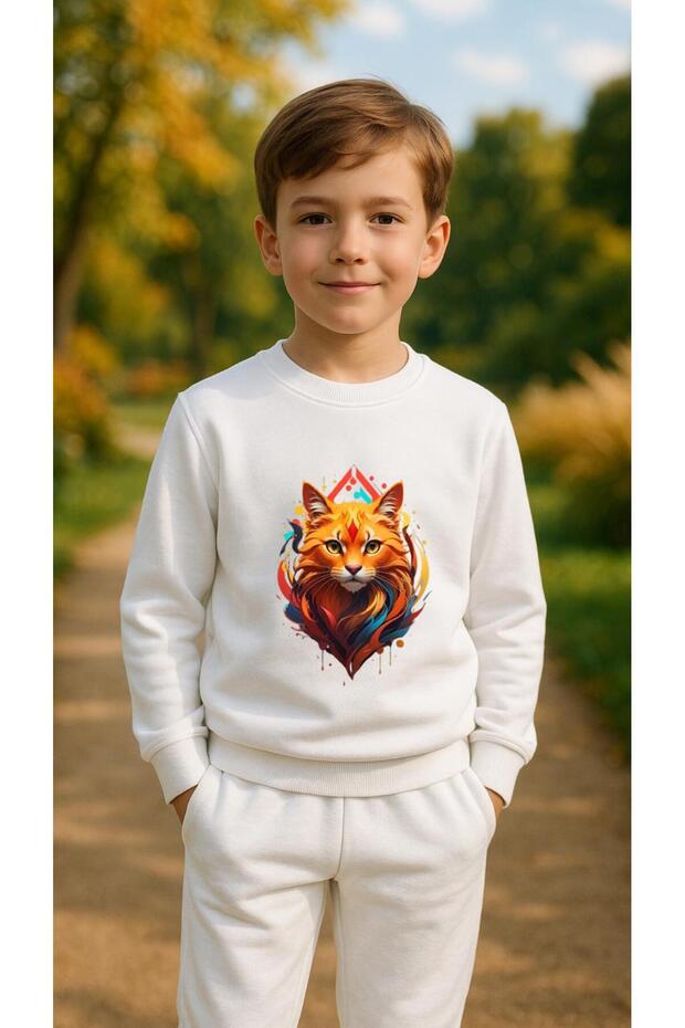 Team Sweatshirt Cat V3 B Printed Girls Boys Crew Neck3 4-5-6-7-8-9-10-11-12Years