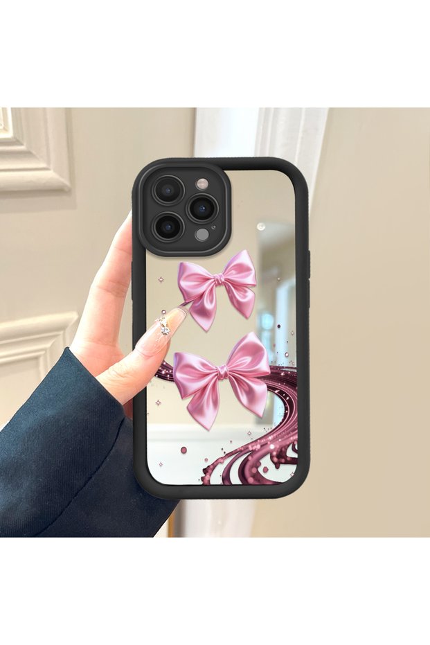 iPhone 14 Pro Max Compatible Ribbon Button Mirrored Anti-Fall Silicone Phone Case
