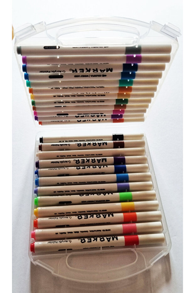 Modellino Akrilik Marker Kalem Şeffaf Beyaz Plastik Çantalı / 12-24-36-48-60 Renk Seçenekli Acrylic Painter