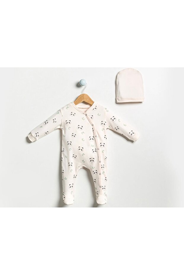 Patterned Hat Baby Romper - 1