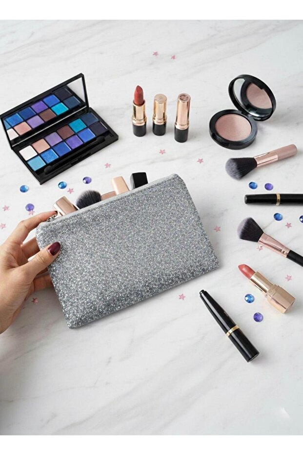Zippered Single Compartment Glitter Makeup Bag