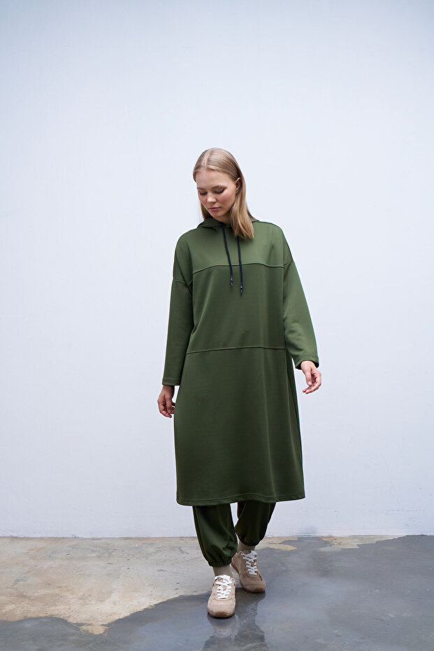 Kapişonlu Dikişli Sweatshirt - 2