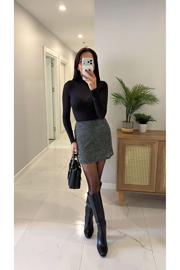 Okwe Gray Lined Glitter Skirt