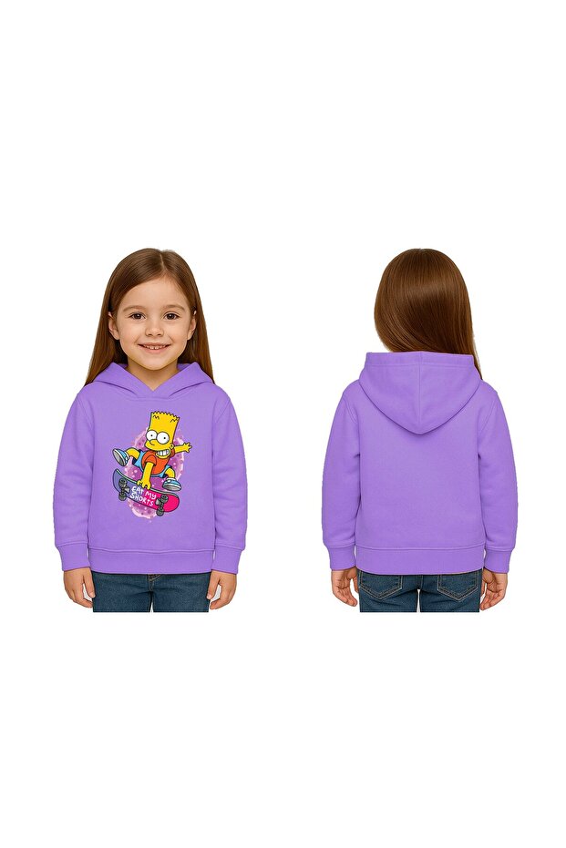 Unisex Simpson Printed Children's Swaetshirt Hooded 3 Thread Rased