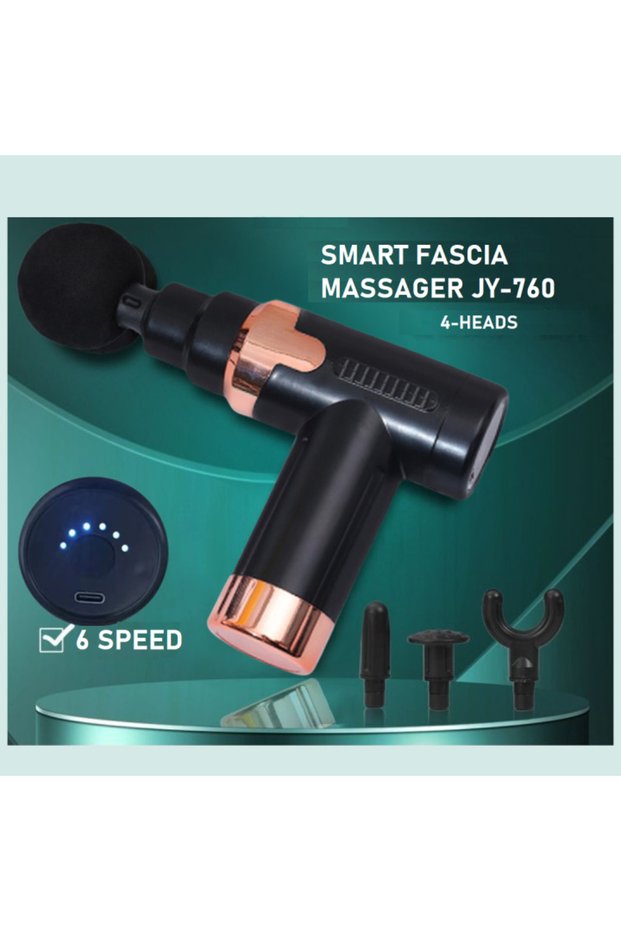 Smart Fascia Massage Gun - 6 Speeds, 4 Heads, Portable Percussion Massager for Muscle Pain Relief