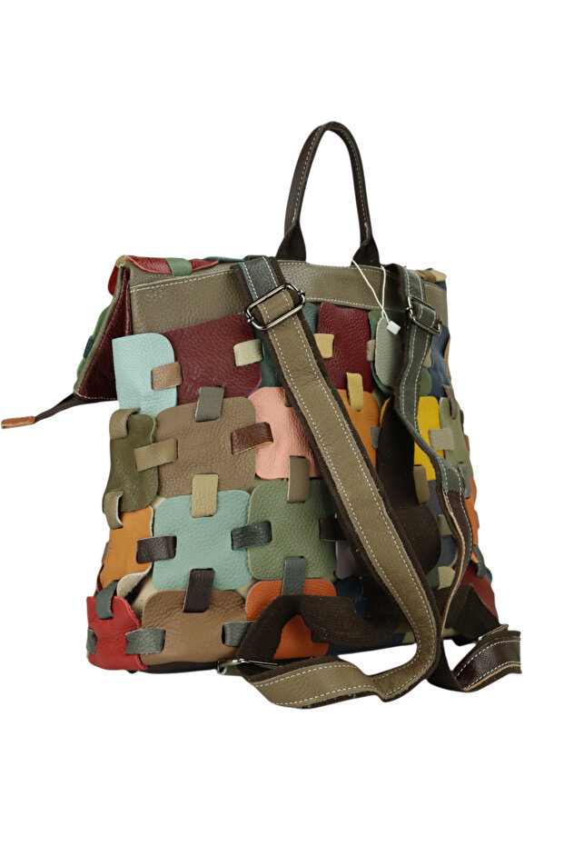 Rucsac dama piele naturala patchwork multicolor - 2
