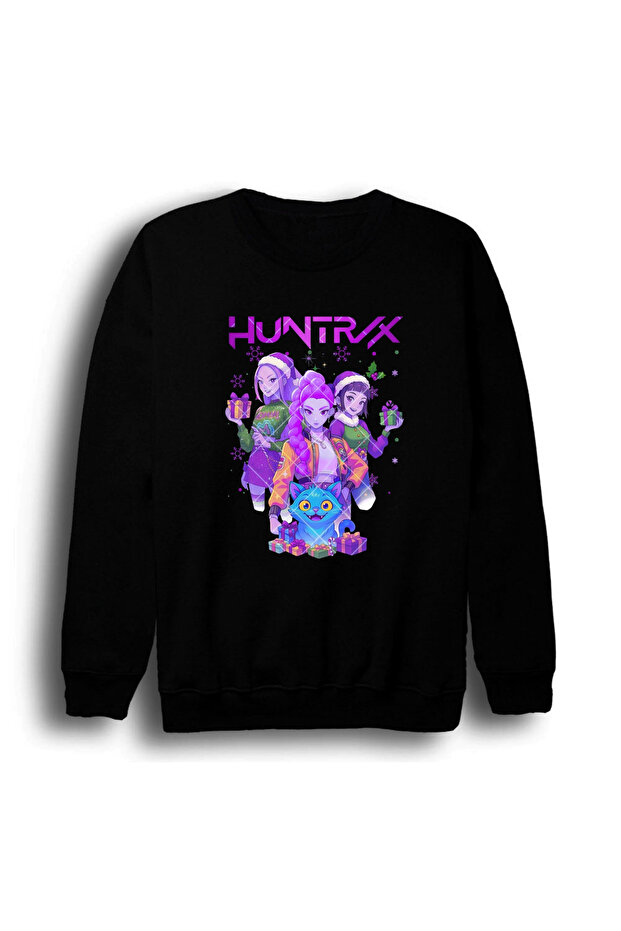 K-Pop Demon Hunters - Huntrix - New Year Printed Unisex 100% Cotton Crew Neck Black Sweatshirt