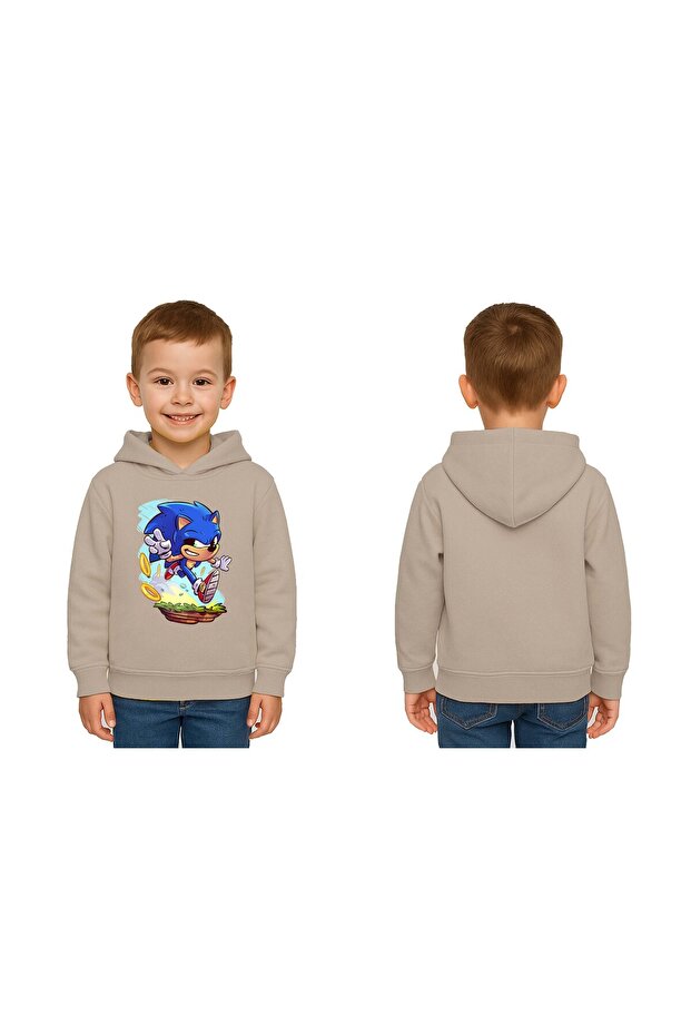 Unisex Sonic Printed Children's Swaetshirt Hooded 3 Thread Rased