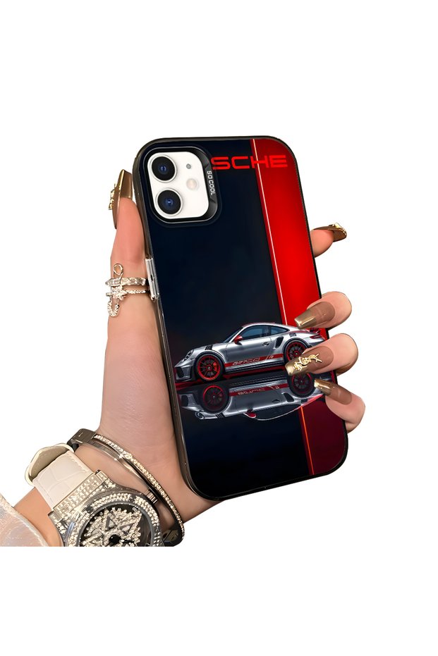 iPhone 12 Compatible Silicone Edge Hard Back Anti-Fall Case Racing Car Style