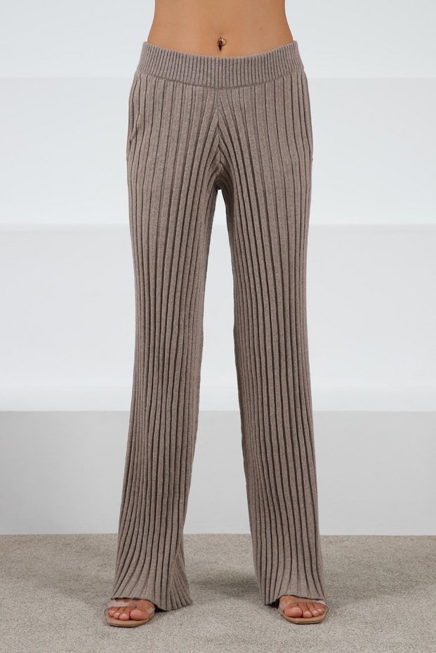 Mink High Waist Corded Fabric Pockets Wide Leg Corded Fabric Cashmere Women's Knitwear Trousers
