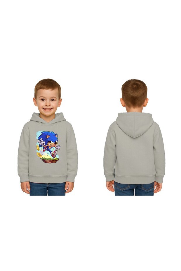 Unisex Sonic Printed Children's Swaetshirt Hooded 3 Thread Rased