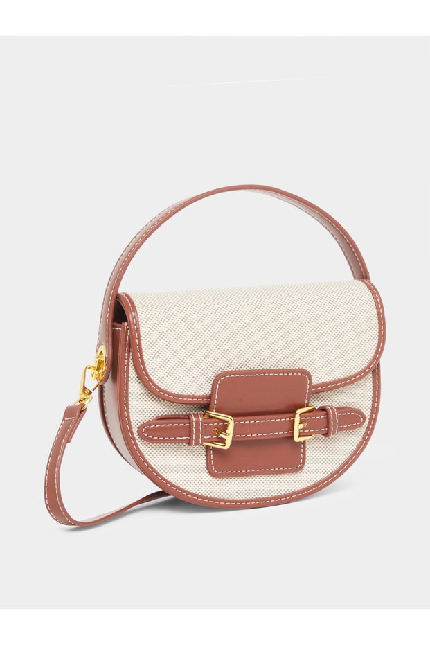 Brown Half Moon Crossbody Bag with Buckle Detail