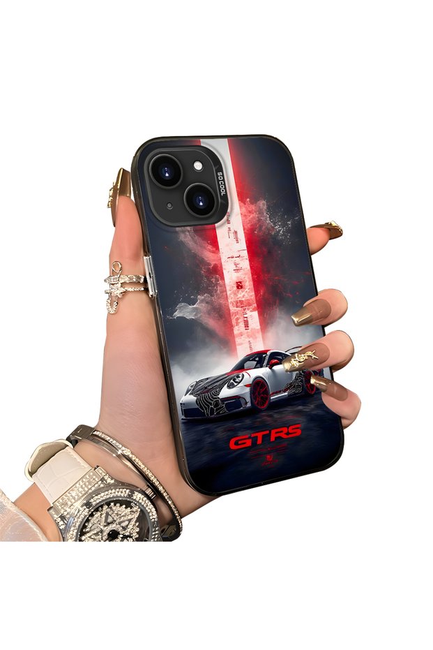 iPhone 15 Plus/14 Plus Compatible Silicone Edge Hard Back Anti-Fall Case Racing Car Style