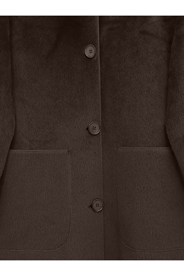 Buttoned Pocket Coat - Brown - 4