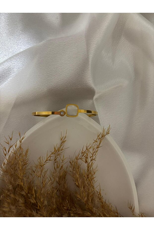 Pearlescent & Zircon Stone Detailed Steel Handcuff Bracelet