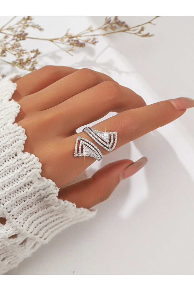 خاتم مفتوح هندسي من الفضة - 1